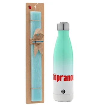 The Sopranos, Easter Set, Metallic green/white thermos (Stainless steel), double-walled, 500ml & scented flat Easter candle (30cm) (TURQUOISE)
