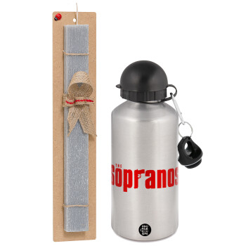 The Sopranos, Easter Set, metallic silver aluminum water bottle (500ml) & aromatic flat Easter candle (30cm) (GRAY)
