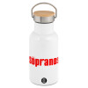 Metallic thermos (Stainless steel) White with wooden lid (bamboo), double-walled, 350ml