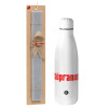 Easter Set, metallic stainless thermos bottle (500ml) & scented flat Easter candle (30cm) (GRAY)