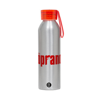 The Sopranos, Aluminum Sports Bottle 650ml – Silver with Red Cap and Silicone Strap