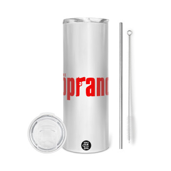 The Sopranos, Tumbler ποτήρι θερμό από ανοξείδωτο ατσάλι 600ml, με μεταλλικό καλαμάκι & βούρτσα καθαρισμού