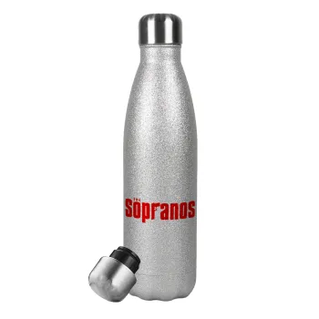 The Sopranos, Metallic Glitter Silver Thermos Flask (Stainless steel), double-walled, 500ml