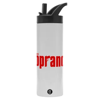 The Sopranos, Metallic thermos bottle with straw & handle, stainless steel (Stainless steel 304), double-walled, 600ml.