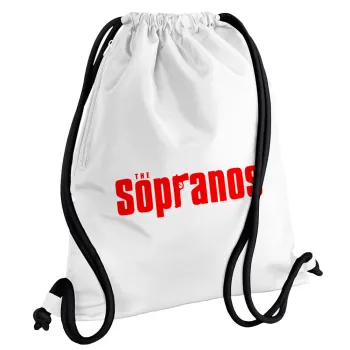 The Sopranos, Backpack pouch GYMBAG white, with pocket (40x48cm) & thick cords