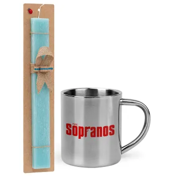 The Sopranos, Easter Set, metallic thermal cup (300ml) & aromatic flat Easter candle (30cm) (TURQUOISE)