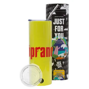 The Sopranos, Neon Yellow Travel Tumbler, with metal straw (Stainless steel 304 Food grade, BPA free, 600ml)