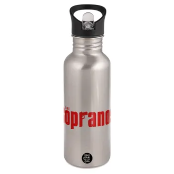 The Sopranos, Παγούρι νερού Ασημένιο με καλαμάκι, ανοξείδωτο ατσάλι 600ml