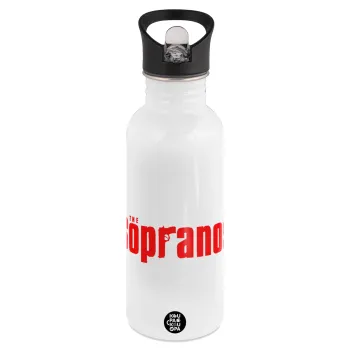 The Sopranos, White water bottle with straw, stainless steel 600ml