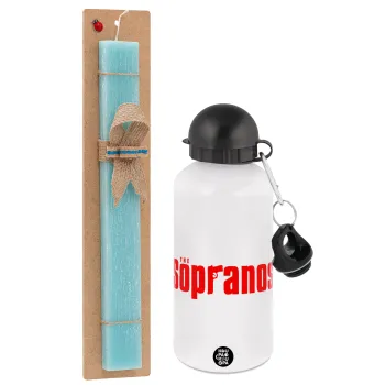 The Sopranos, Easter Set, metallic aluminum water bottle (500ml) & scented flat candle (30cm) (TURQUOISE)