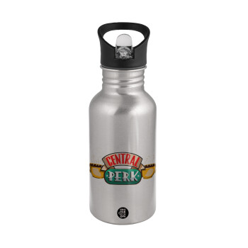 Central perk, Water bottle Silver with straw, stainless steel 500ml