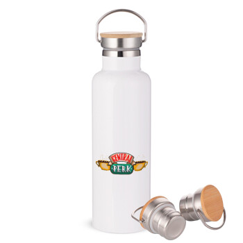 Central perk, Stainless steel White with wooden lid (bamboo), double wall, 750ml