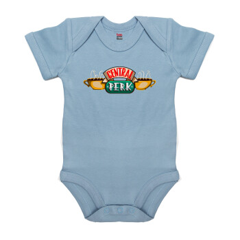 Central perk, Βρεφικό φορμάκι μωρού, 0-18 μηνών, Μπλε, 100% Organic Cotton, κοντομάνικο