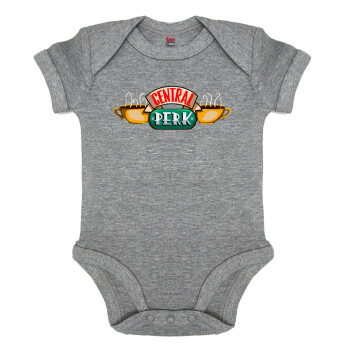 Central perk, Βρεφικό φορμάκι μωρού, 0-18 μηνών, ΓΚΡΙ ΜΕΛΑΝΖΕ, 100% Organic Cotton, κοντομάνικο