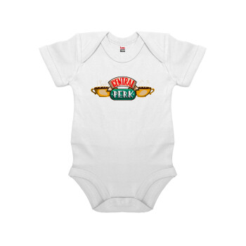 Central perk, Βρεφικό φορμάκι μωρού, 0-24 μηνών, ΛΕΥΚΟ, 100% Organic Cotton, κοντομάνικο