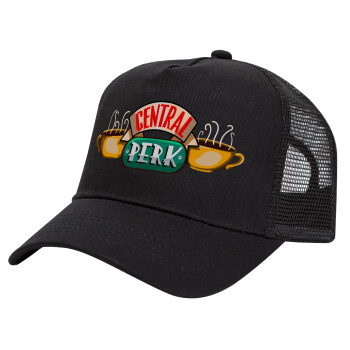 Central perk, Trucker Hat with Mesh, Black, (COTTON, KIDS, UNISEX, ONE SIZE)