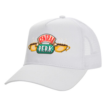 Central perk, Καπέλο Ενηλίκων Structured Trucker, με Δίχτυ, ΛΕΥΚΟ (100% ΒΑΜΒΑΚΕΡΟ, ΕΝΗΛΙΚΩΝ, UNISEX, ONE SIZE)
