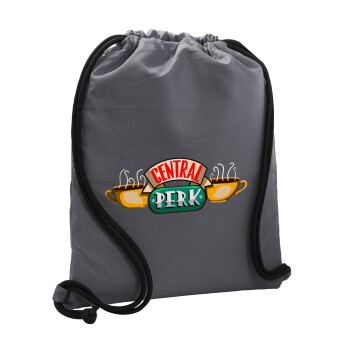 Central perk, Backpack pouch GYMBAG GREY, with pocket (40x48cm) & thick cords