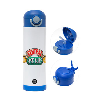 Central perk, Children's hot water bottle, stainless steel, with safety straw, BLUE (500ml)