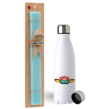 Central perk, Easter Set, metallic stainless steel water bottle (750ml) & aromatic flat Easter candle (30cm) (TURQUOISE)