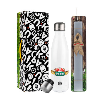 Central perk, Easter candle, metallic white thermos bottle (500ml) & aromatic flat candle (30cm) (GRAY)