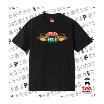 Central perk, Κλασικό T-Shirt, διπλής ραφής, χωρίς πλευρικές ραφές ΜΑΥΡΟ από 100% βαμβάκι. Vegan & OEKO-TEX πιστοποιημένο.