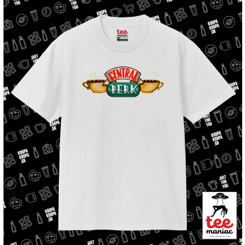 Central perk, Κλασικό T-Shirt, διπλής ραφής, χωρίς πλευρικές ραφές ΛΕΥΚΟ από 100% βαμβάκι. Vegan & OEKO-TEX πιστοποιημένο.