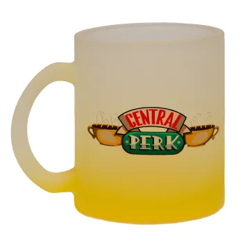 Central perk, Κούπα γυάλινη δίχρωμη με βάση το κίτρινο ματ, 330ml