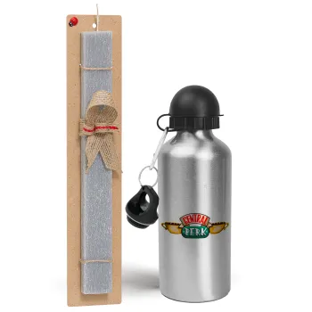 Central perk, Easter Set, metallic silver aluminum water bottle (500ml) & aromatic flat Easter candle (30cm) (GRAY)