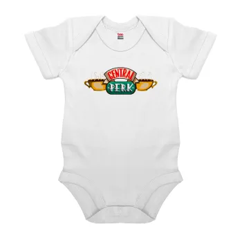 Central perk, Βρεφικό φορμάκι μωρού, 0-24 μηνών, ΛΕΥΚΟ, 100% Organic Cotton, κοντομάνικο