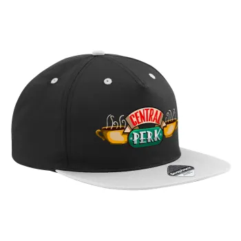 Central perk, Καπέλο Ενηλίκων Flat Snapback Μαύρο/Γκρι, (100% ΒΑΜΒΑΚΕΡΟ TWILL, ΕΝΗΛΙΚΩΝ, UNISEX, ONE SIZE)