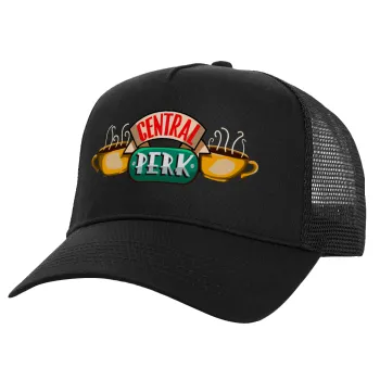 Central perk, Καπέλο Ενηλίκων Structured Trucker, με Δίχτυ, Μαύρο (100% ΒΑΜΒΑΚΕΡΟ, ΕΝΗΛΙΚΩΝ, UNISEX, ONE SIZE)