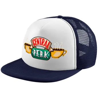 Central perk, Adult Soft Trucker Hat with Dark Blue/White Mesh (POLYESTER, ADULT, UNISEX, ONE SIZE)