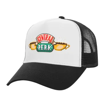 Central perk, Καπέλο Ενηλίκων Structured Trucker, με Δίχτυ, ΛΕΥΚΟ/ΜΑΥΡΟ (100% ΒΑΜΒΑΚΕΡΟ, ΕΝΗΛΙΚΩΝ, UNISEX, ONE SIZE)