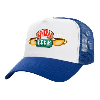 Central perk, Καπέλο Ενηλίκων Structured Trucker, με Δίχτυ, ΛΕΥΚΟ/ΜΠΛΕ (100% ΒΑΜΒΑΚΕΡΟ, ΕΝΗΛΙΚΩΝ, UNISEX, ONE SIZE)