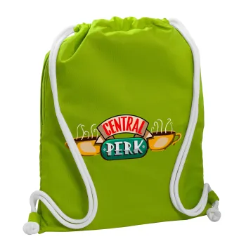 Central perk, Τσάντα πλάτης πουγκί GYMBAG LIME GREEN, με τσέπη (40x48cm) & χονδρά κορδόνια