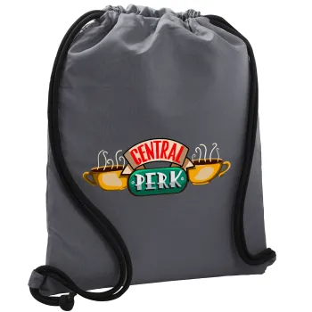 Central perk, Backpack pouch GYMBAG GREY, with pocket (40x48cm) & thick cords