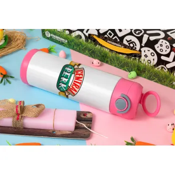 Central perk, Easter candle, Childrens hot water bottle, stainless steel, with safety straw, PINK (500ml)