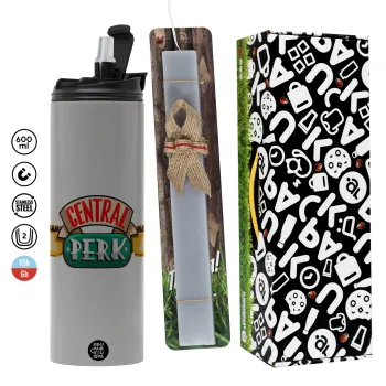 Central perk, Πασχαλινή Λαμπάδα με Travel Tumbler θερμό (600ml, BPA free) & κερί αρωματικό πλακέ (30cm) (ΓΚΡΙ)