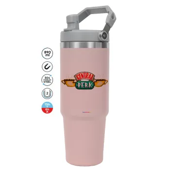 Central perk, ΡΟΖ χρώματος Θερμός Ανοξείδωτο 890ml (30oz) με χερούλι