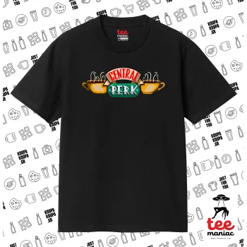 Central perk, Κλασικό T-Shirt, διπλής ραφής, χωρίς πλευρικές ραφές ΜΑΥΡΟ από 100% βαμβάκι. Vegan & OEKO-TEX πιστοποιημένο.