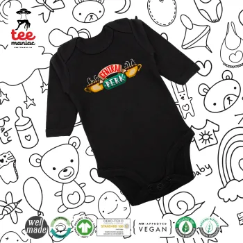 Central perk, Μακρυμάνικο βρεφικό φορμάκι, 0-18 μηνών, ΜΑΥΡΟ, 100% Organic Cotton