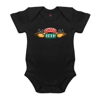 Central perk, Βρεφικό φορμάκι μωρού, 0-18 μηνών, ΜΑΥΡΟ, 100% Organic Cotton, κοντομάνικο