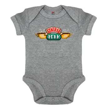 Central perk, Βρεφικό φορμάκι μωρού, 0-18 μηνών, ΓΚΡΙ ΜΕΛΑΝΖΕ, 100% Organic Cotton, κοντομάνικο