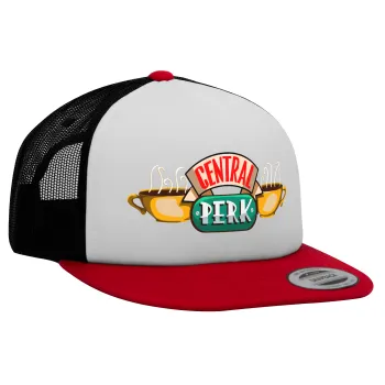 Central perk, Καπέλο Ενηλίκων Foam Flat Snapback με Δίχτυ Κόκκινο-Λευκό-Μαύρο (POLYESTER, ΕΝΗΛΙΚΩΝ, UNISEX, ONE SIZE)