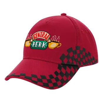 Central perk, Καπέλο Ενηλίκων Ultimate ΚΟΚΚΙΝΟ/ΜΑΥΡΟ RACING με Σκρατς, (100% ΒΑΜΒΑΚΕΡΟ DRILL, ΕΝΗΛΙΚΩΝ, UNISEX, ONE SIZE)