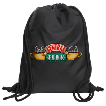 Central perk, Backpack pouch GYMBAG Black, with pocket (40x48cm) & thick cords