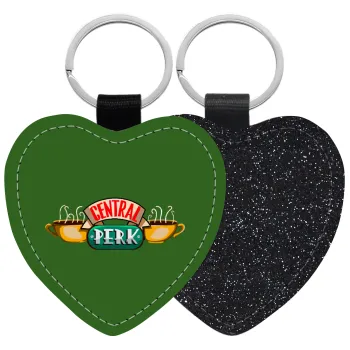 Central perk, Μπρελόκ PU δερμάτινο glitter καρδιά ΜΑΥΡΟ