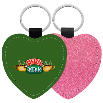 Central perk, Μπρελόκ PU δερμάτινο glitter καρδιά ΡΟΖ