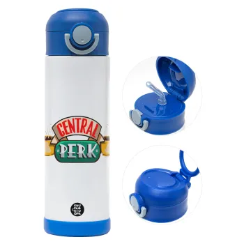 Central perk, Children's hot water bottle, stainless steel, with safety straw, BLUE (500ml)
